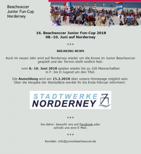 16. Beachsoccer Junior Fun-Cup 2018 08.-10. Juni auf Norderney