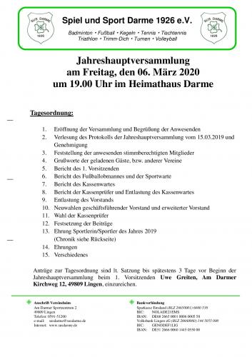 🍀 Jahrehauptversammlung 2020 🍀